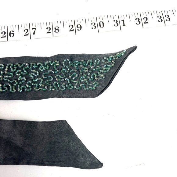 Handcrafted Black & Green Beaded Silk Scarf A535 - Picture 3 of 5